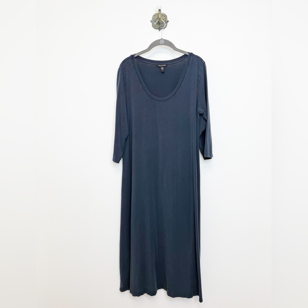 Eileen Fisher Tencel Jersey Stretch Midi Dress 3/4 Sleeve Women’s Size Medium